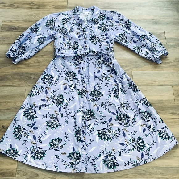 CHARTER CLUB Lavender Fields Floral Long Sleeve Belted Button Down Shirt Dress - Picture 2 of 8